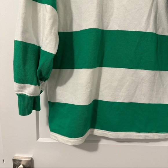 Aerie Green White Stripe Prep Rally Rugby Sweatshirt Oversized Size XS Women’s - Picture 9 of 14